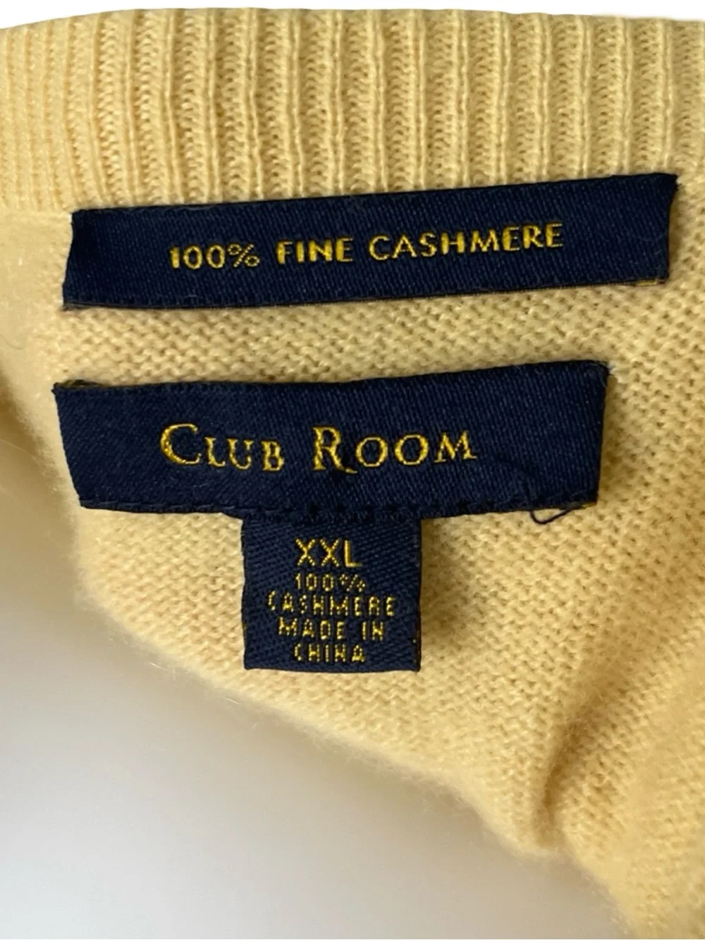 Club Room Cashmere Sweater Butter Yellow Soft Knit V Neck Mens Size XXL